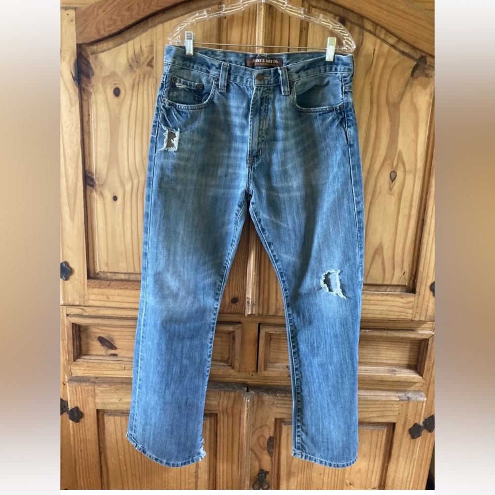 Men’s Jimmy’z Surf Co Bootcut distressed blue denim jeans - size 32X32